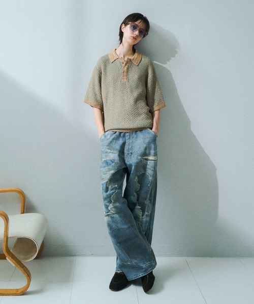 soerte(ソエルテ)の「Trompe-l’oeil Distressed Denim Pants/トロンプルイユディストレストデニムパンツ(デニムパンツ・メンズ・ブルー/ブラウン・3/2/1)」の13枚目の写真