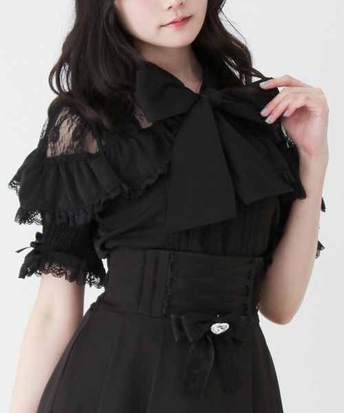DearMyLove(ディアマイラブ)の「上品レースフリルボウタイリボンブラウス(シャツ/ブラウス・レディース・ホワイト/ブラック/ブルーグレー・MEDIUM/3L/LARGE)」の2枚目の写真