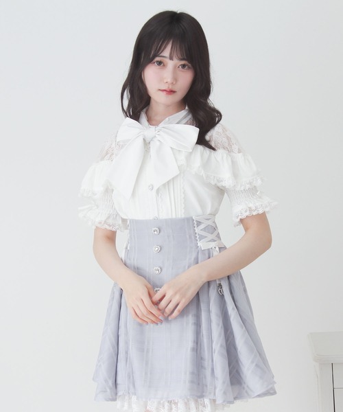 DearMyLove(ディアマイラブ)の「上品レースフリルボウタイリボンブラウス(シャツ/ブラウス・レディース・ホワイト/ブラック/ブルーグレー・MEDIUM/3L/LARGE)」の5枚目の写真