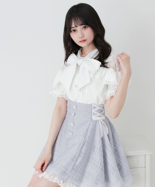 DearMyLove(ディアマイラブ)の「上品レースフリルボウタイリボンブラウス(シャツ/ブラウス・レディース・ホワイト/ブラック/ブルーグレー・MEDIUM/3L/LARGE)」の8枚目の写真