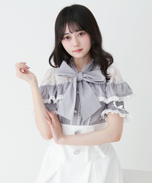DearMyLove(ディアマイラブ)の「上品レースフリルボウタイリボンブラウス(シャツ/ブラウス・レディース・ホワイト/ブラック/ブルーグレー・MEDIUM/3L/LARGE)」の13枚目の写真