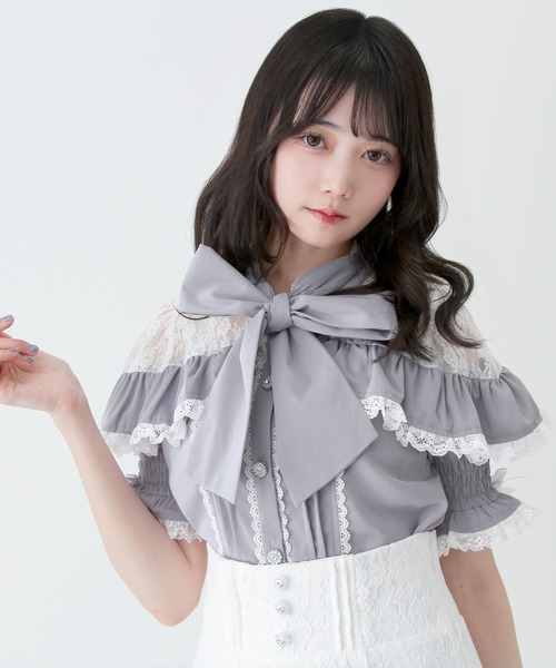 DearMyLove(ディアマイラブ)の「上品レースフリルボウタイリボンブラウス(シャツ/ブラウス・レディース・ホワイト/ブラック/ブルーグレー・MEDIUM/3L/LARGE)」の15枚目の写真
