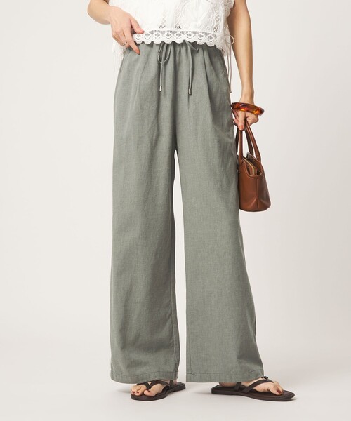 green label relaxing（グリーンレーベルリラクシング）の「［size SHORT/TALLあり］BREEZE LINEN ブリーズリネン ワイド パンツ（その他パンツ・レディース・ダークブラウン/ブラック/オリーブ・38/36/TALL/34/40/SHORT/42/44）」の4枚目の写真