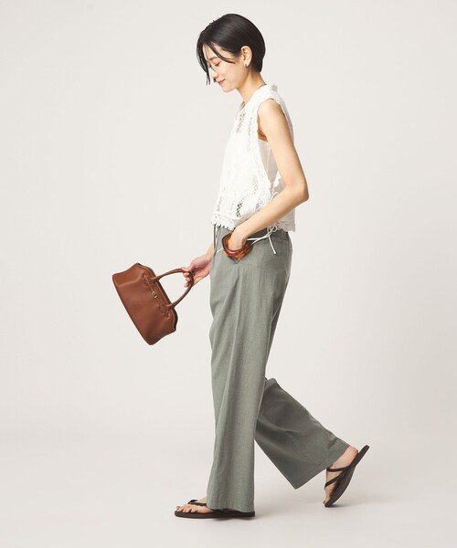 green label relaxing（グリーンレーベルリラクシング）の「［size SHORT/TALLあり］BREEZE LINEN ブリーズリネン ワイド パンツ（その他パンツ・レディース・ダークブラウン/ブラック/オリーブ・38/36/TALL/34/40/SHORT/42/44）」の6枚目の写真