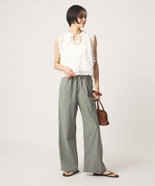 green label relaxing（グリーンレーベルリラクシング）の「［size SHORT/TALLあり］BREEZE LINEN ブリーズリネン ワイド パンツ（その他パンツ・レディース・ダークブラウン/ブラック/オリーブ・38/36/TALL/34/40/SHORT/42/44）」の8枚目の写真