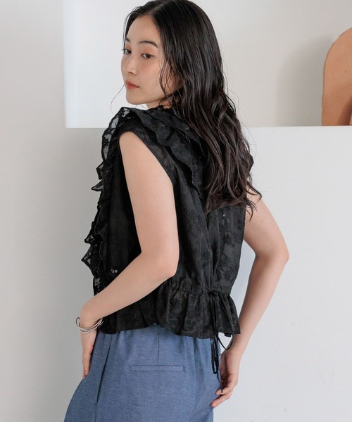 studio CLIP(スタディオクリップ)の「【daily CLIP】刺繍フリフリノースリーブブラウス(Tシャツ/カットソー・レディース・ブラック/ホワイト・FREE)」の15枚目の写真