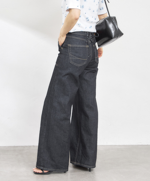 U by SPICK&SPAN（ユーバイスピックアンドスパン）の「《追加》SOMETHING LISA LACE UP WIDE 2（デニムパンツ・レディース・ネイビー・LARGE/MEDIUM/SMALL/X-SMALL）」の20枚目の写真