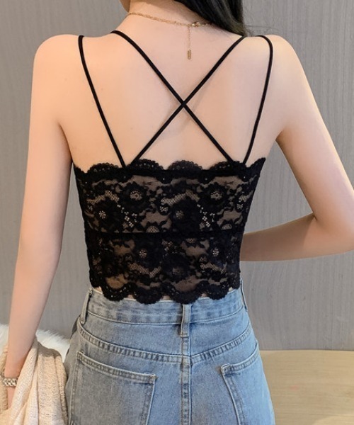 Teem Store（チームストア）の「【カップ付き】ダブルストラップレースキャミソール 肌見せ（キャミソール・レディース・ブラック/ホワイト・F）」の15枚目の写真