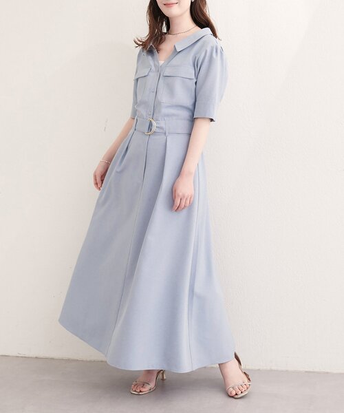 natural couture(ナチュラルクチュール)の「スキッパーミリタリーワンピース(ワンピース・レディース・ブラック/サックスブルー/ライトベージュ/ピンク/ミント・FREE)」の1枚目の写真