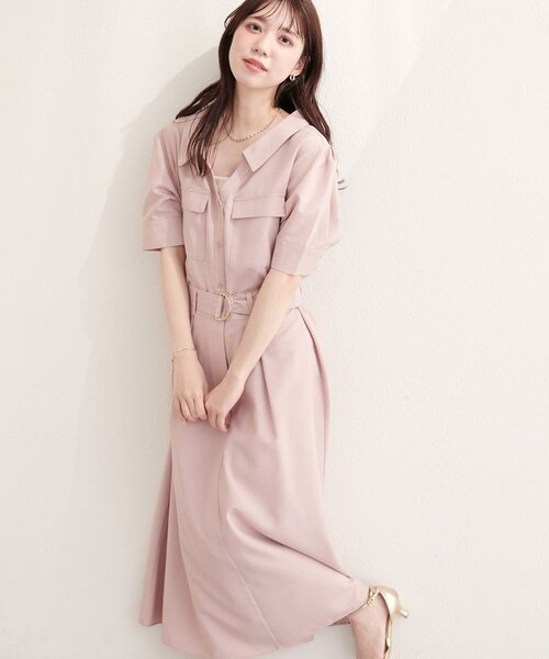 natural couture(ナチュラルクチュール)の「スキッパーミリタリーワンピース(ワンピース・レディース・ブラック/サックスブルー/ライトベージュ/ピンク/ミント・FREE)」の5枚目の写真