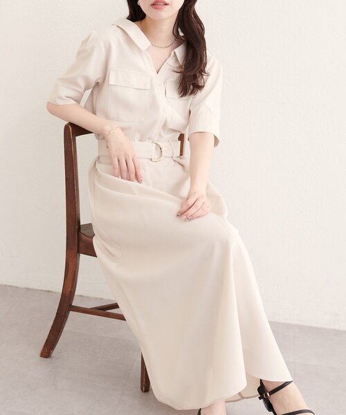 natural couture(ナチュラルクチュール)の「スキッパーミリタリーワンピース(ワンピース・レディース・ブラック/サックスブルー/ライトベージュ/ピンク/ミント・FREE)」の3枚目の写真