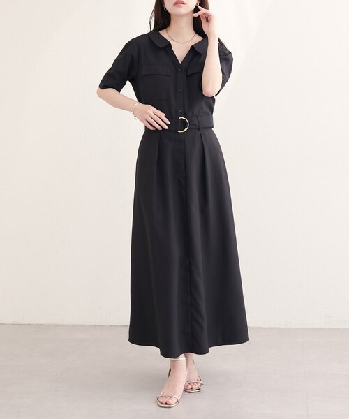 natural couture(ナチュラルクチュール)の「スキッパーミリタリーワンピース(ワンピース・レディース・ブラック/サックスブルー/ライトベージュ/ピンク/ミント・FREE)」の2枚目の写真