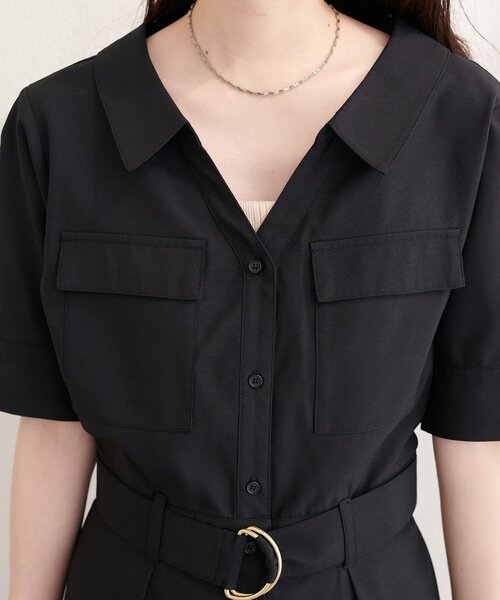 natural couture(ナチュラルクチュール)の「スキッパーミリタリーワンピース(ワンピース・レディース・ブラック/サックスブルー/ライトベージュ/ピンク/ミント・FREE)」の8枚目の写真