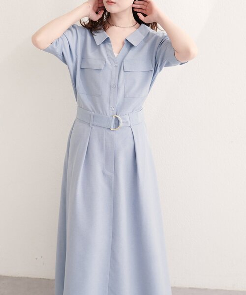 natural couture(ナチュラルクチュール)の「スキッパーミリタリーワンピース(ワンピース・レディース・ブラック/サックスブルー/ライトベージュ/ピンク/ミント・FREE)」の14枚目の写真