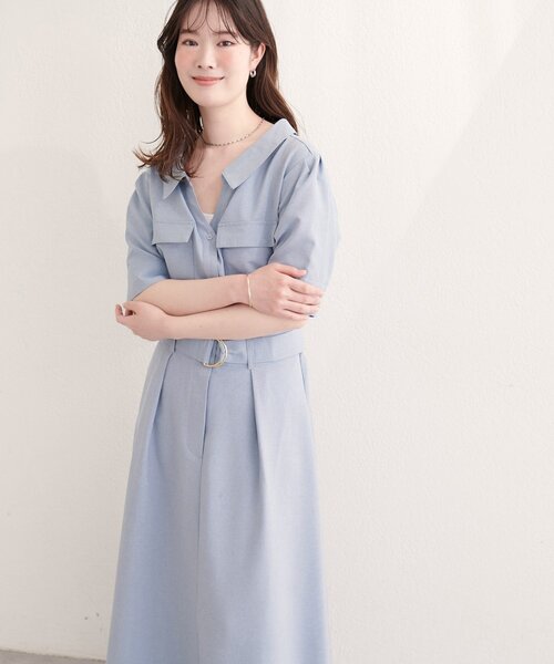 natural couture(ナチュラルクチュール)の「スキッパーミリタリーワンピース(ワンピース・レディース・ブラック/サックスブルー/ライトベージュ/ピンク/ミント・FREE)」の15枚目の写真
