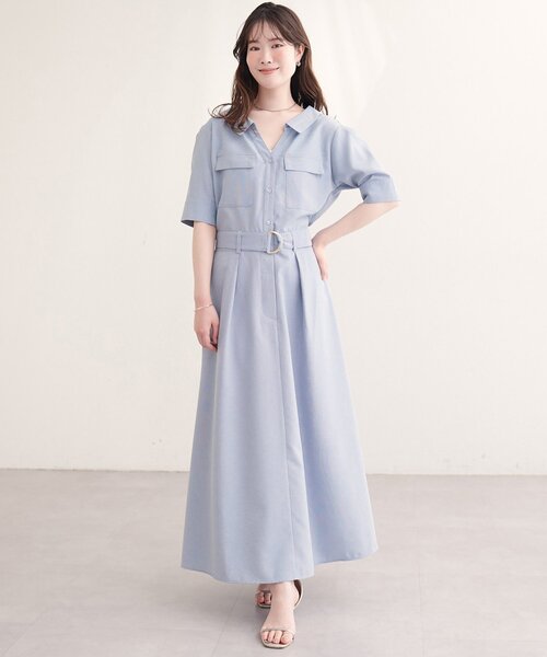 natural couture(ナチュラルクチュール)の「スキッパーミリタリーワンピース(ワンピース・レディース・ブラック/サックスブルー/ライトベージュ/ピンク/ミント・FREE)」の17枚目の写真