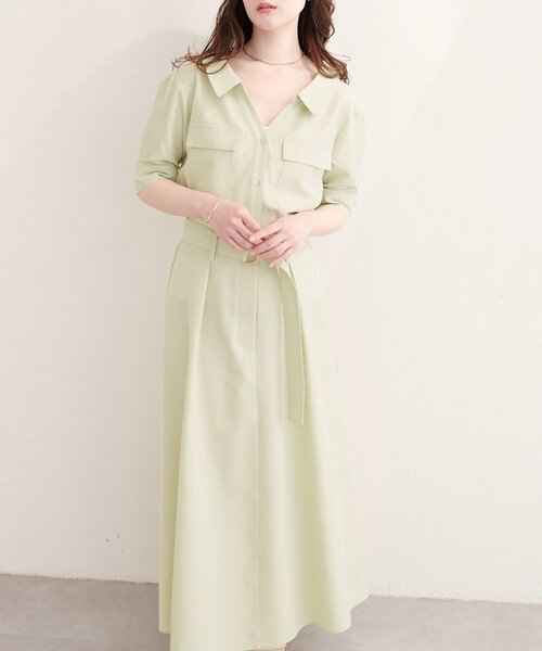 natural couture(ナチュラルクチュール)の「スキッパーミリタリーワンピース(ワンピース・レディース・ブラック/サックスブルー/ライトベージュ/ピンク/ミント・FREE)」の19枚目の写真
