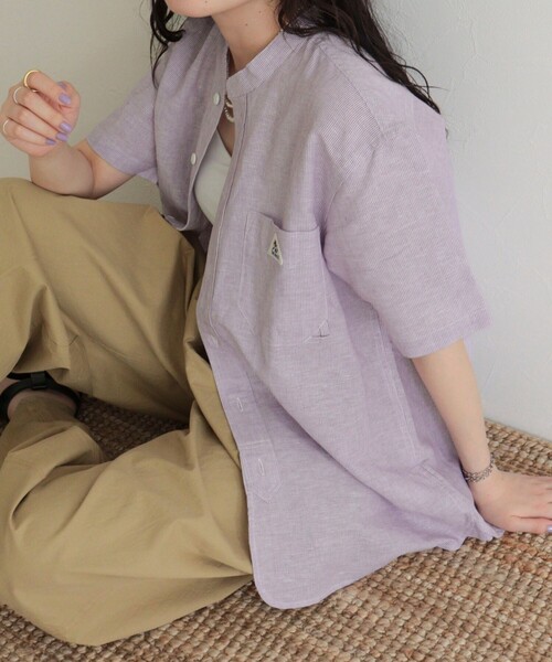 fredy emue(フレディエミュ)の「【GEVACO/ゲバコ】綿麻バンドカラーシャツ(シャツ/ブラウス・レディース・パープル系その他/ブルー系その他/グリーン系その他/オレンジ系その他・38)」の4枚目の写真