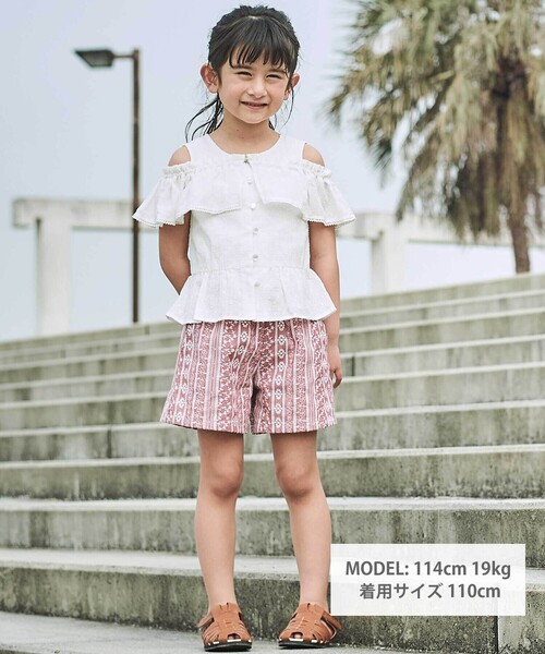 BeBe(ベベ)の「【お揃い】シャンブレーレース刺しゅうストライプショートパンツ(その他パンツ・キッズ・レッド系その他/ブルー系その他・110cm/120cm/140cm/150cm/130cm)」の14枚目の写真