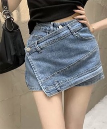 ラップスカート風でデニムショートパンツ