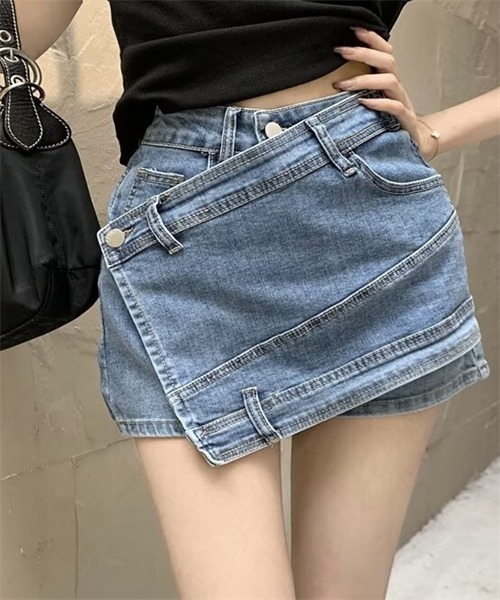 Dream garden（ドリームガーデン）の「ラップスカート風でデニムショートパンツ（デニムパンツ・レディース・ブルー・M/L/XL/2XL/3XL/S）」の5枚目の写真