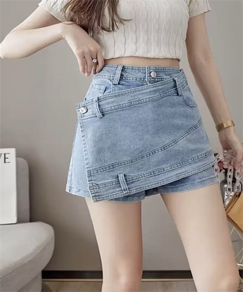 Dream garden（ドリームガーデン）の「ラップスカート風でデニムショートパンツ（デニムパンツ・レディース・ブルー・M/L/XL/2XL/3XL/S）」の7枚目の写真