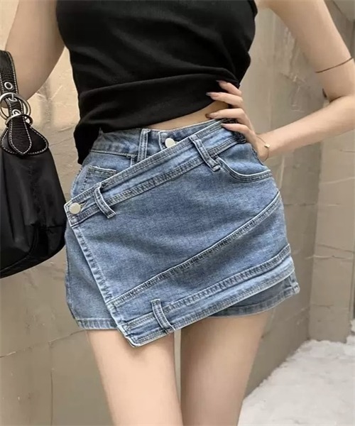 Dream garden（ドリームガーデン）の「ラップスカート風でデニムショートパンツ（デニムパンツ・レディース・ブルー・M/L/XL/2XL/3XL/S）」の4枚目の写真
