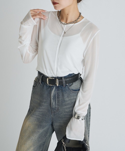 Lui's(ルイス)の「シアーチュールサムホールプルオーバー(Tシャツ/カットソー・レディース・オフホワイト/グレー/ブラック/グリーン・FREE)」の1枚目の写真