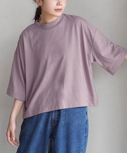 zootie(ズーティー)の「汗しみない クロップドTシャツ(Tシャツ/カットソー・レディース・ベージュ系/グレイッシュブルー/レッド系/カーキ系/杢グレー/ダークカーキ/モカ/ラベンダー/オフホワイト/ブラック/ネイビー・フリー)」の11枚目の写真
