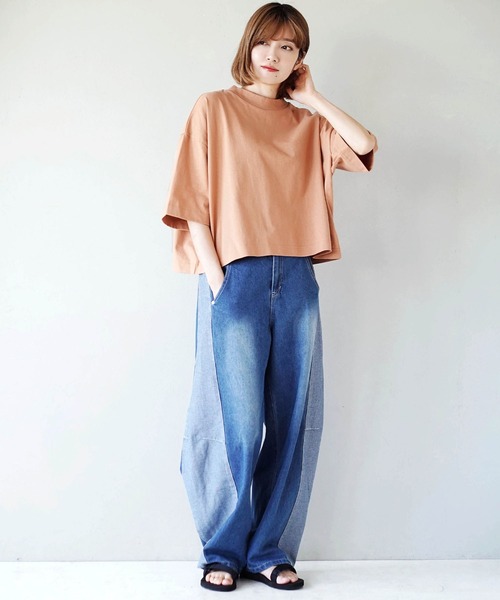 zootie(ズーティー)の「汗しみない クロップドTシャツ(Tシャツ/カットソー・レディース・ベージュ系/グレイッシュブルー/レッド系/カーキ系/杢グレー/ダークカーキ/モカ/ラベンダー/オフホワイト/ブラック/ネイビー・フリー)」の17枚目の写真