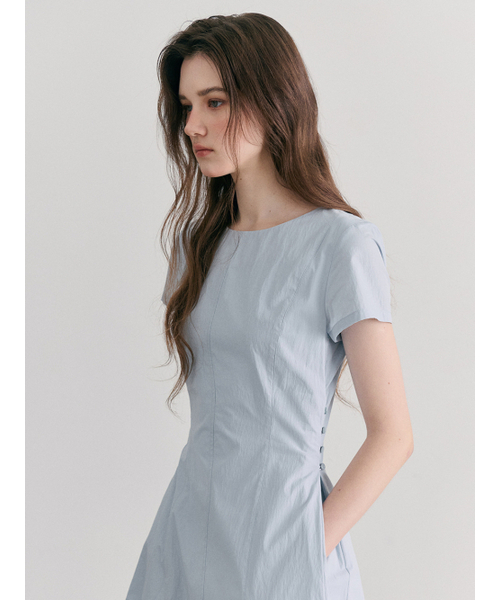 ETMON（エトモン）の「Side Button Stitch Dress, Sky Blue（ワンピース・レディース・その他・MEDIUM/SMALL）」の4枚目の写真