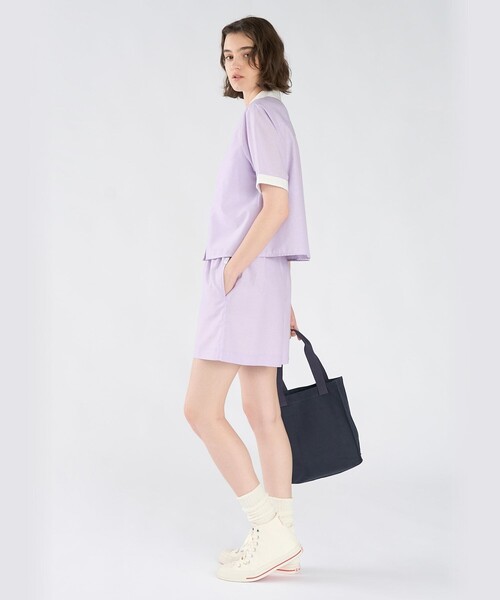 To b. by agnes b.(トゥービーバイアニエスベー)の「ロゴ プリント ストライプ ハーフスリーブ シャツ(シャツ/ブラウス・レディース・パープル系その他・40/38/36)」の4枚目の写真