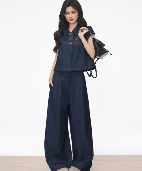 semplice(センプリチェ)の「セットアップ【韓国ファッション】(セットアップ・レディース・ダークブルー・L/M/S)」の9枚目の写真