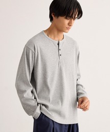 テレコリブ ヘンリーネック コンパクト ベーシック長袖Tシャツ