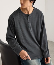 テレコリブ ヘンリーネック コンパクト ベーシック長袖Tシャツ