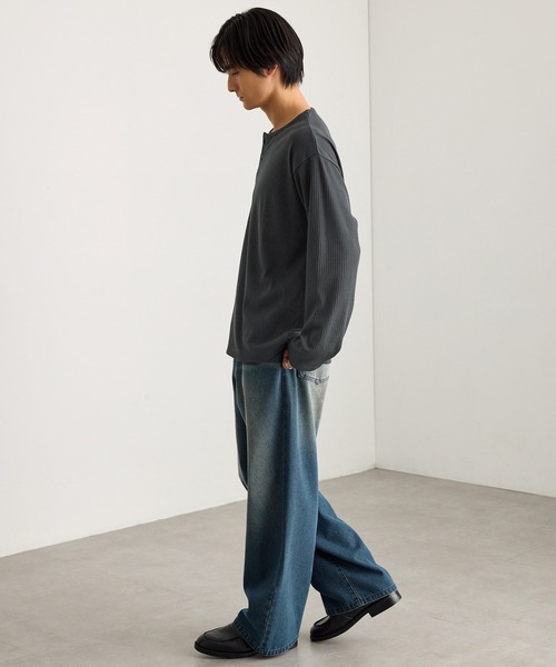 MONO-MART(モノマート)の「テレコリブ ヘンリーネック コンパクト ベーシック長袖Tシャツ(Tシャツ/カットソー・メンズ・カーキオリーブ/杢グレー/スミクロ/オフホワイト/ダークブラウン・S/M/L)」の18枚目の写真