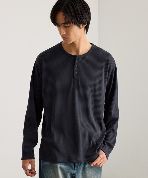 MONO-MART(モノマート)の「テレコリブ ヘンリーネック コンパクト ベーシック長袖Tシャツ(Tシャツ/カットソー・メンズ・カーキオリーブ/杢グレー/スミクロ/オフホワイト/ダークブラウン・S/M/L)」の15枚目の写真