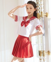 LunaBelle | 【制服コスプレ3点セット】スーパーカラフルセーラー服（半袖シャツ ・スカート ・スクールリボン）(コスチューム/パーティーグッズ)