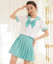 LunaBelle | 【制服コスプレ3点セット】スーパーカラフルセーラー服（半袖シャツ ・スカート ・スクールリボン）(コスチューム/パーティーグッズ)