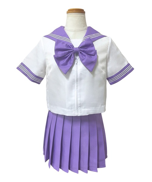 LunaBelle（ルナベル）の「【制服コスプレ3点セット】スーパーカラフルセーラー服（半袖シャツ ・スカート ・スクールリボン）（コスチューム/パーティーグッズ・レディース・ミント/ブルー/レッド/ブラック/オレンジ/ネイビー系/グリーン/サックスブルー/ホワイト×レッド/ネイビー/グレー/ピンク/イエロー/パープル・M/L/2L/S）」の19枚目の写真