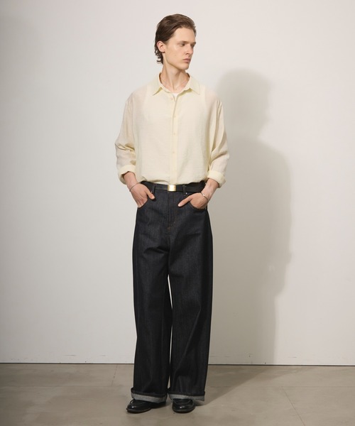 Adoon plain(アドーンプレーン)の「Crepe Sheer Basic L/S Shirt / 楊柳シアーベーシックシャツ(シャツ/ブラウス・メンズ・ライトグレー/ブラウン/アイボリー/オレンジ系その他・MEDIUM/LARGE)」の6枚目の写真