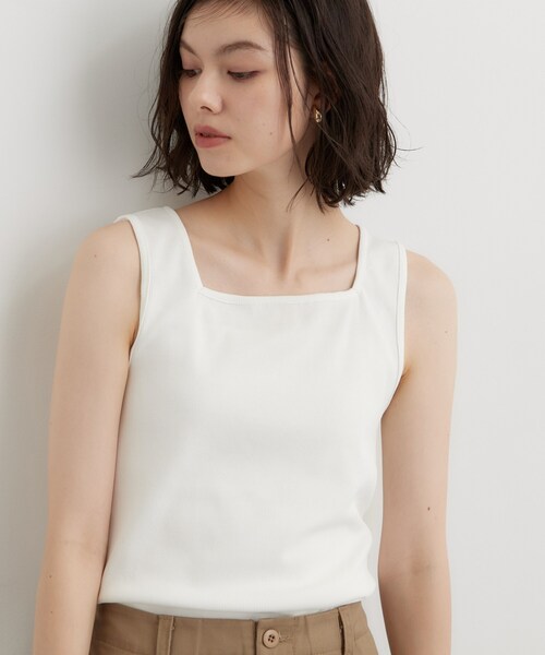 THE SHOP TK (ザ ショップ ティーケー )の「【前後2WAY】スクエアリブタンクトップ(タンクトップ・レディース・ダークブラウン/オフホワイト/ブラック・12/13)」の1枚目の写真