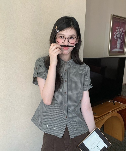 GEMEDA（ジェメダ）の「チェック柄半袖シャツ（シャツ/ブラウス・レディース・カーキ・M）」の6枚目の写真