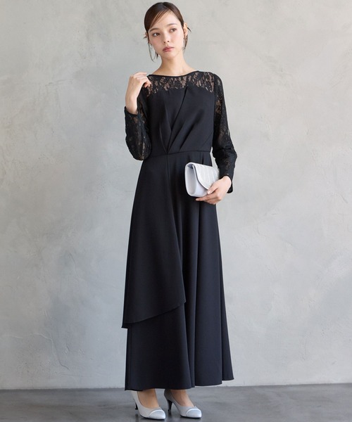 AIMER(エメ)の「レーススリーブビスチェデザインロングパーティードレス(ドレス・レディース・ネイビー/ブラック・LARGE/MEDIUM)」の1枚目の写真