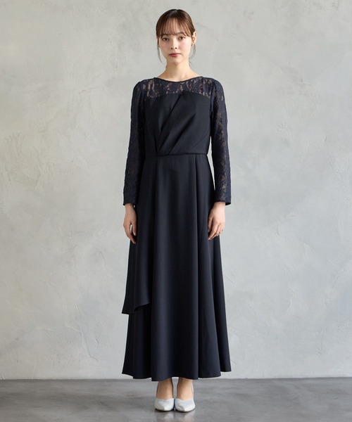 AIMER(エメ)の「レーススリーブビスチェデザインロングパーティードレス(ドレス・レディース・ネイビー/ブラック・LARGE/MEDIUM)」の7枚目の写真
