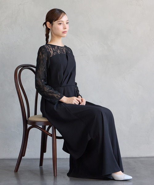 AIMER(エメ)の「レーススリーブビスチェデザインロングパーティードレス(ドレス・レディース・ネイビー/ブラック・LARGE/MEDIUM)」の5枚目の写真