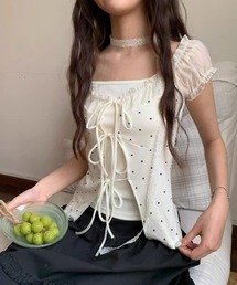レイヤード風ドット柄ブラウス