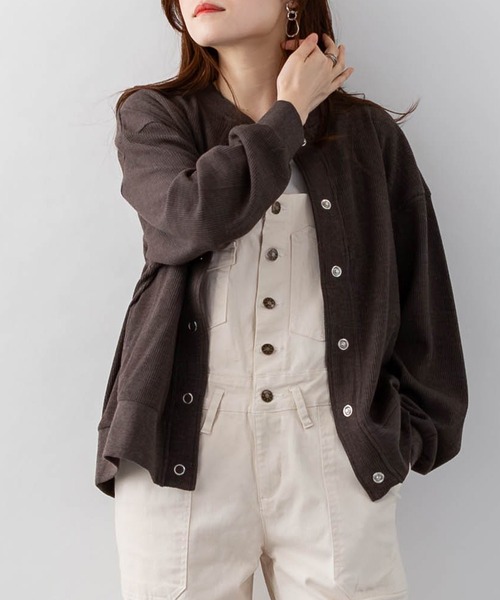 ElegChic（エレグシック）の「コットンワッフルカーディガン（カーディガン/ボレロ・レディース・ネイビー/パープル/ブラック/チャコールグレー・4L/XL/M）」の3枚目の写真