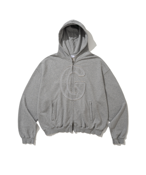 ANGLAN(アングラン)の「Big Applique Hood Zip-Up - Melange Grey(パーカー・メンズ・その他・2/1)」の1枚目の写真