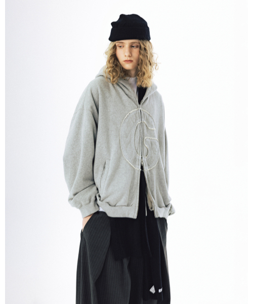 ANGLAN(アングラン)の「Big Applique Hood Zip-Up - Melange Grey(パーカー・メンズ・その他・2/1)」の4枚目の写真
